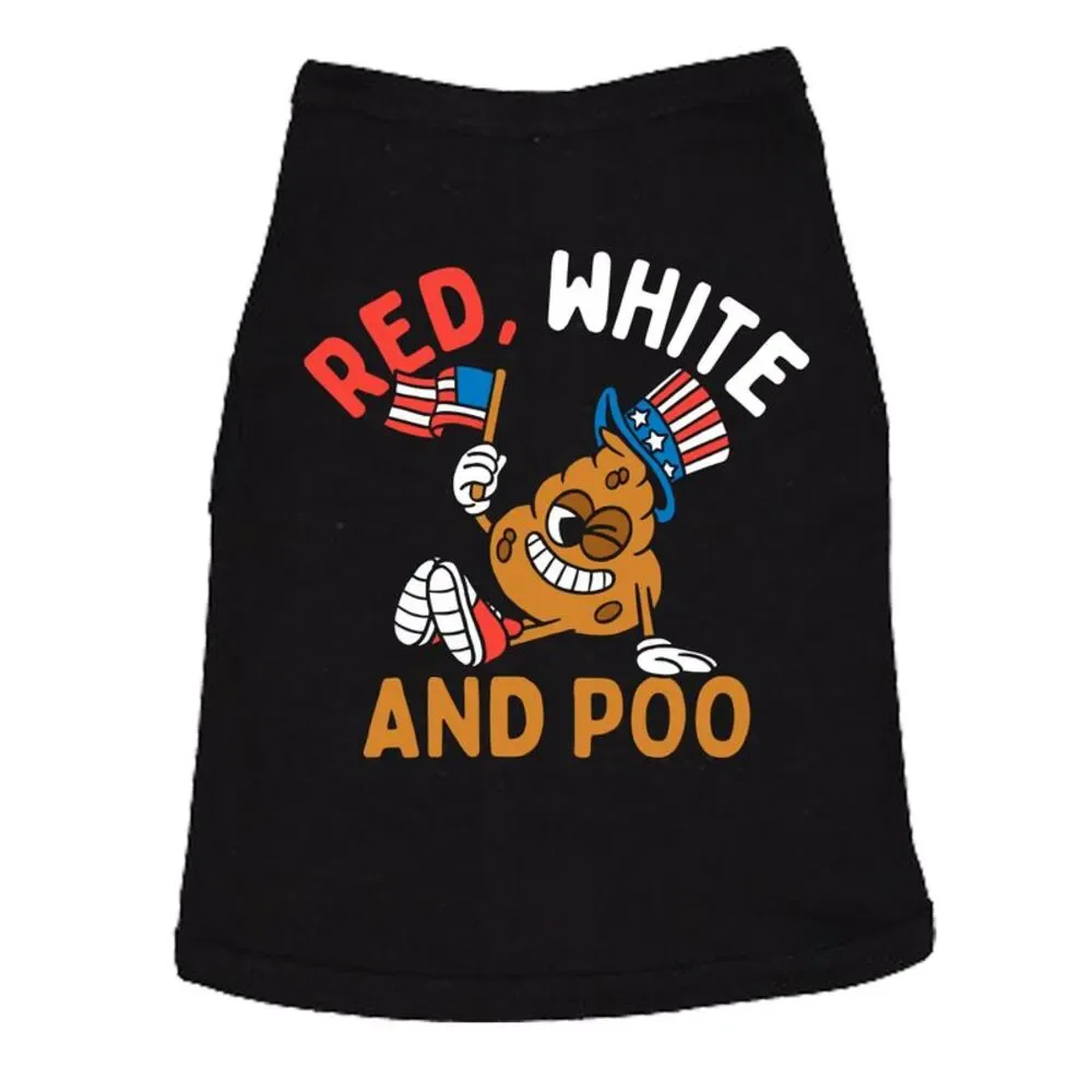 Red White And Poo Dog Shirt Funny Fourth Of July Tee For Dogs